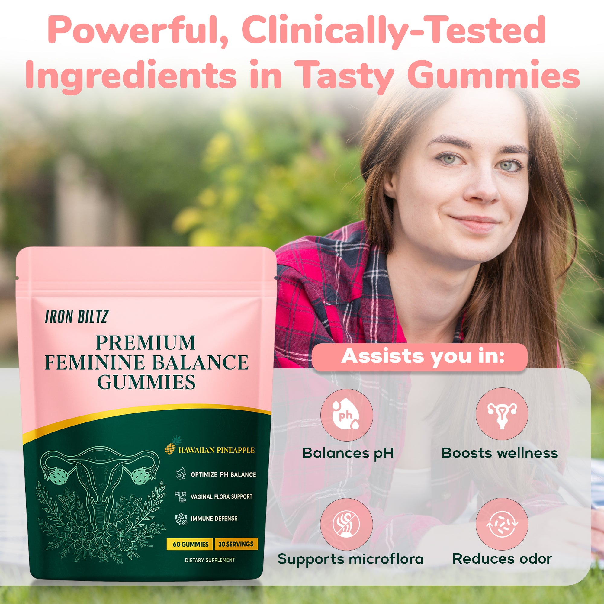IRON BILTZ Feminine Balance Probiotic Pineapple Gummies 60 Gummies